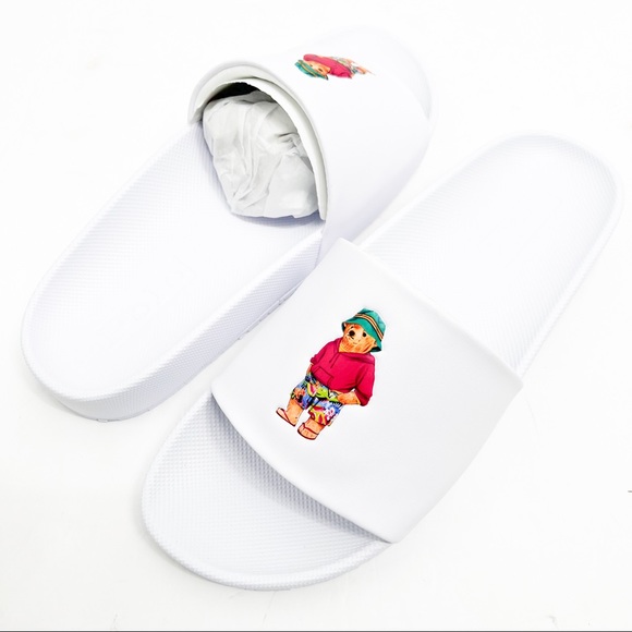 POLO Ralph Lauren CAYSON BEACH BEAR POOL SLIDES WHITE - Picture 8 of 16